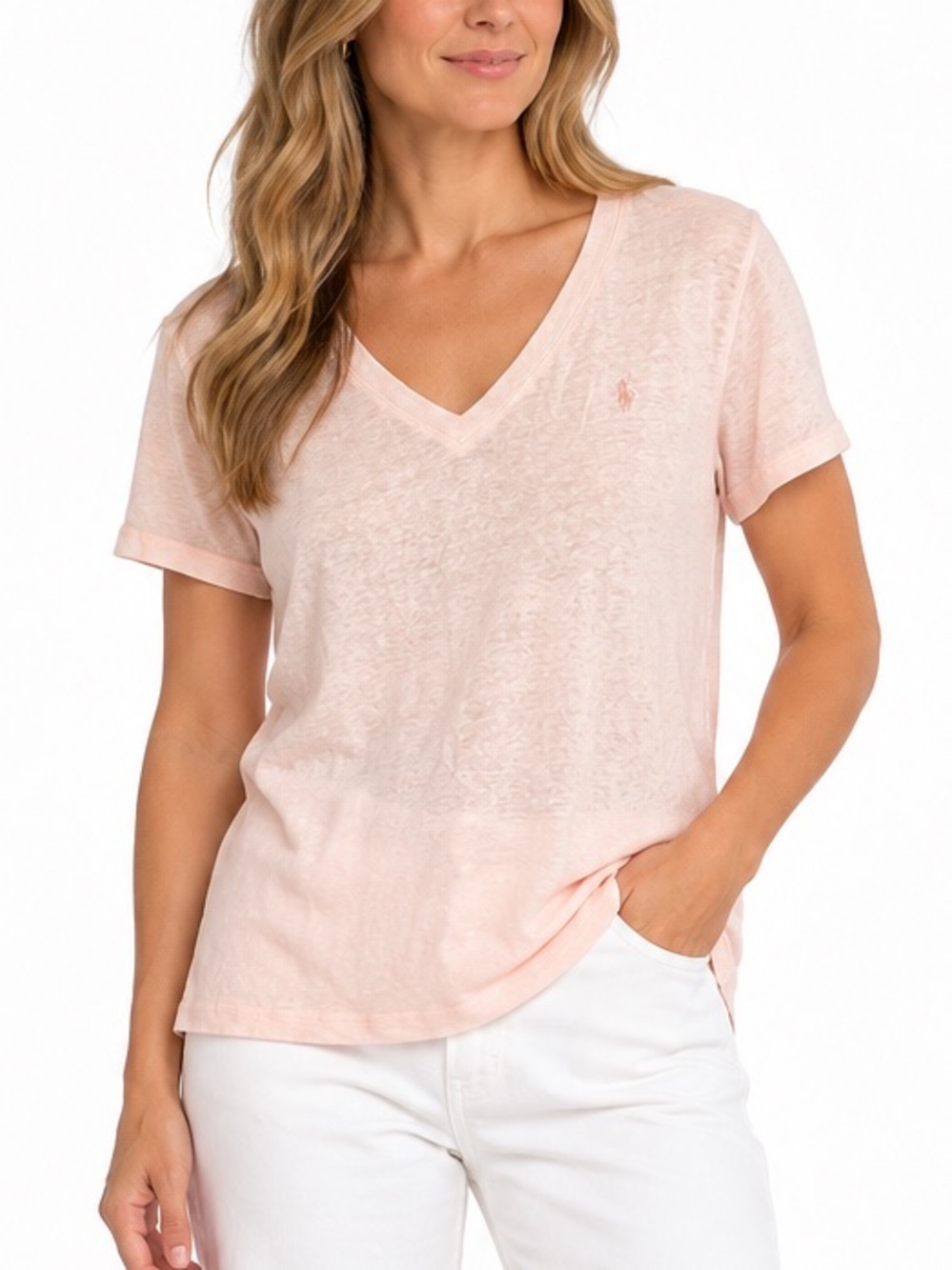Polo Ralph Lauren Pink 100% Linen V-Neck T-Shirt XL NWT